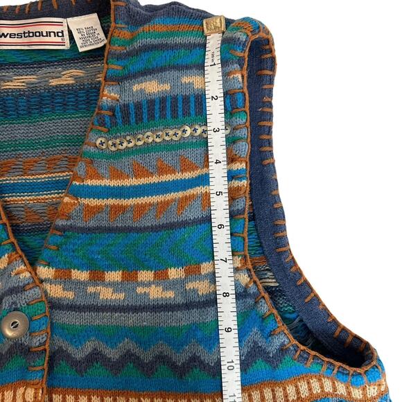 Vintage Westbound Blue Women Knit Sweater Vest Size XL Southwestern Country 90's - Picture 8 of 11